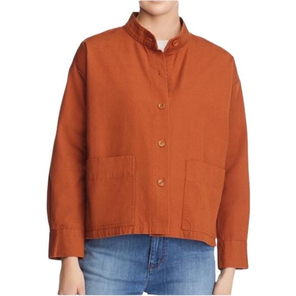 Eileen Fisher Musk Yellow Organic Cotton Mandarin Collar Jacket size Large - Picture 3 of 7